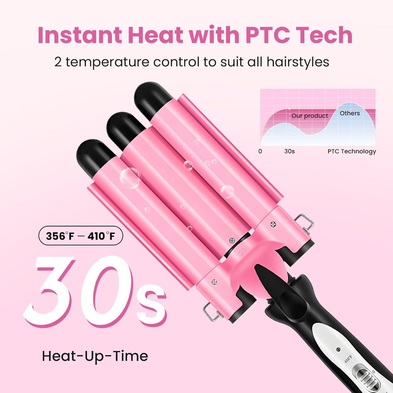 CLSYBelize 3 Barrel Curling Iron - Crimper Hair Tool 1" Ceramic Hair Crimper & Crimping Iron | Triple Barrel Hair Waver for Women Beach Waves, Dual Voltage, 2 Temp Settings - Image 5